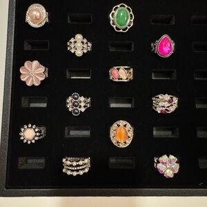 Paparazzi Silver Ring with Green and Pink Accents